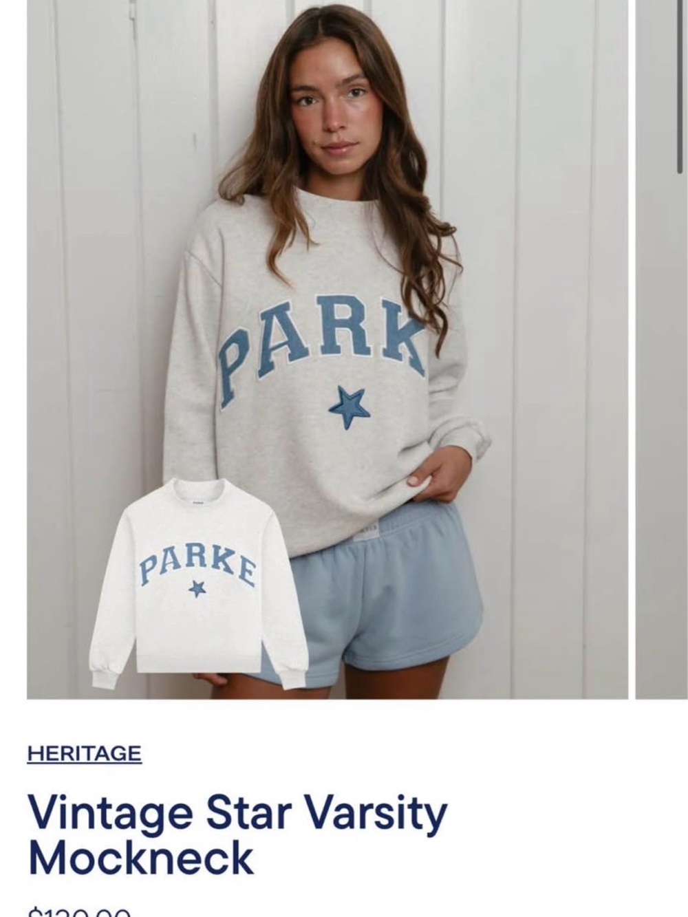 NWT PARKE Varsity Mock Neck - Vintage Star Light Gray/Blue M/L - Picture 2 of 2